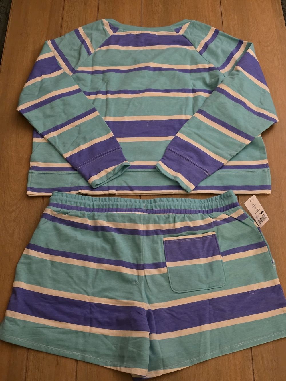 Wild Fox Women's Two-Piece Stripe Pajama Short Set - Teal, Purple & Cream -Large